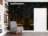 Gothic Great Hall Wall Mural – Non-Woven Wallpaper | Magical Floating Lights Interior Art for Living Room & Bedroom