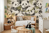 Adorable Watercolor Panda & Bamboo Removable Wall Mural - Eco-Friendly Nursery & Kids Room Wallpaper Decor