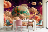 Whimsical Galaxy Cotton Candy Clouds Wallpaper – Pink Dreamscape Space Mural for Nursery & Playroom