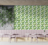 Green Leaf Geometric Pattern Wall Mural – Modern Botanical Traditional Wallpaper, Seamless Nature Wall Design