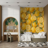 Watercolor Lemon Citrus Fruit Wallpaper – Mediterranean Peel and Stick Wall Mural