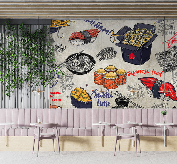 High-Quality Self-Adhesive Photo Wallpaper With Custom Design For Kitchen, Restaurant, Or Office – "Japanese Cuisine On A Dark Background" (Copy)