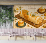 Wall mural for kitchen "Pumpkin Desserts" – full wall self-adhesive wallpaper, art design for cafes in French cuisine style 🍰