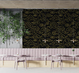Luxury Chinese Cloud Peel and Stick Wallpaper – Black and Gold Oriental Self-Adhesive Wall Mural