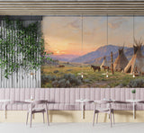Non-Woven Mural For Living Room Historical Theme Print "Spirit Of The Ancestors. Reservation At Sunset" Design For Bedroom Combination Of History And Nature Art Wall Wallpaper For Office 🌄