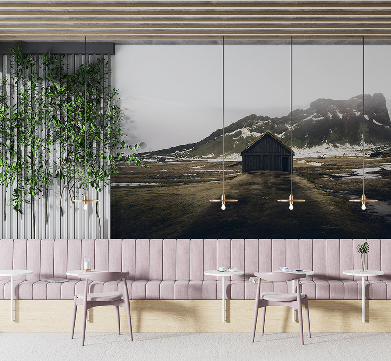 Peel and Stick Wall Mural – Norwegian Viking House Print Scandinavian Home Design for Bedroom or Living Room