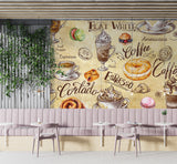 Non-woven wallpaper, vibrant wall decor for kitchen or café – "Coffee and Dessert in Vintage Style"