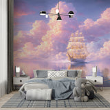 Dreamy Majestic Sailing Ship Wallpaper - Whimsical Pastel Clouds Wall Mural