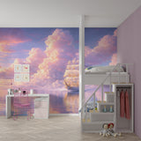 Dreamy Majestic Sailing Ship Wallpaper - Whimsical Pastel Clouds Wall Mural
