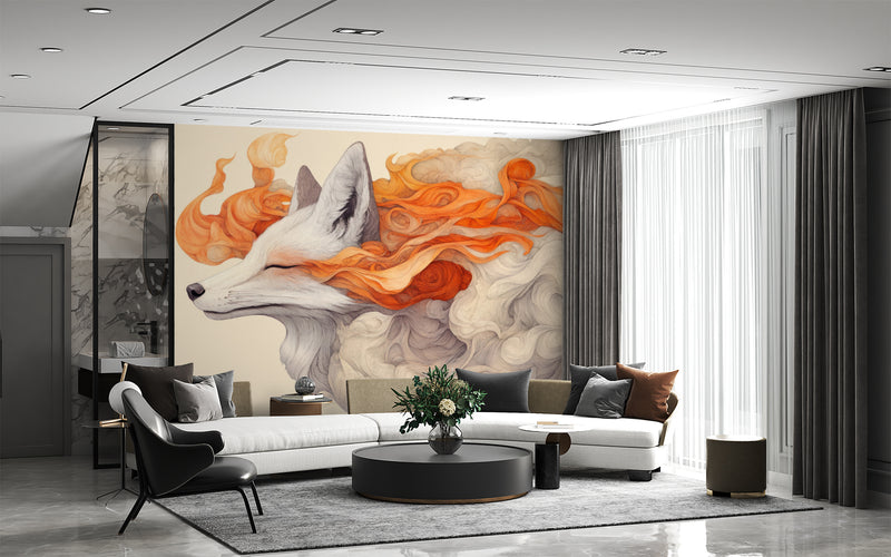 Self-Adhesive Full Wall Mural Abstract Art Design for Living Room, Kitchen, Bedroom 'Fox in a Vision'