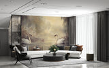 Vintage Wall Mural Romantic Motif Self-Adhesive Full Wall Wallpaper Art Print Swan Couple Print for Bedroom Living Room Design Pastel Colors for Relaxation Area Artistic Style 🕊️