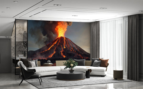 Brutal Energy Wall Print For Bedroom, Garage, Or Office Self-Adhesive Full Wall Wallpaper "Volcano With Lava" 🌋