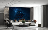 Sea Print Peel and Stick Wall Mural for Office, Living Room, Hall "Ship in the Moonlit Night" 🌙