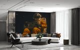 Non-Woven Wallpaper Astronaut in Space with Retro Boombox – Vintage Wall Mural for Bedroom and Living Room