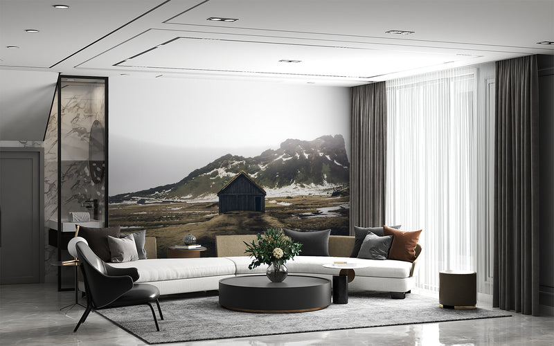 Peel and Stick Wall Mural – Norwegian Viking House Print Scandinavian Home Design for Bedroom or Living Room