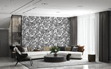 Floral print Black and white art Calm tones on the wall Peel and stick wallpaper for living room or bedroom "Graphic Roses" Nature-inspired design Accent wall