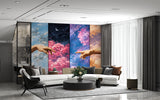 Peel and Stick Wall Mural “Celestial Hands in the Clouds” – Surreal Sky Art Wallpaper