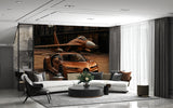 Car in bronze color Self-adhesive wall mural for workshop, office, study, or hall stylish wall mural "Sports car and fighter jet in a unified color scheme" ✈️🚗