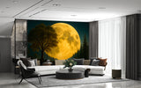 Natural Print Peel and Stick Mural For Living Room, Bedroom Office Poster "Mysterious Glow Of The Full Moon Over The Lake"