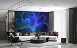 Abstract Neon Fractal Peel and Stick Wallpaper – Futuristic Blue and Purple Wall Mural for Playroom, Bedroom, and Creative Spaces