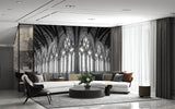 Non-Woven Black and White Wallpaper Lincoln Cathedral Interior – Large Architectural Wall Mural for Living Room, Office, and Bedroom