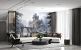 Peel and Stick Wall Mural Gothic Castle in Winter – Living Room Print Architectural Design