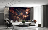 Peel and Stick Wallpaper Japanese Night Street – Vintage Japanese Print for Bedroom and Living Room | Japanese Street Wall Mural