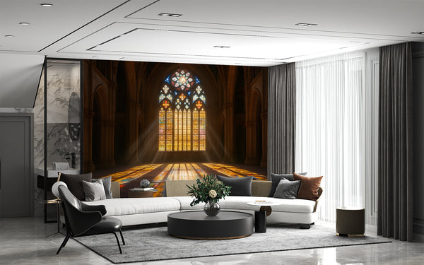 Space-Enhancing Wall Mural Non-Woven Wallpaper For Room "Stained Glass Window" Office Print Art Wall For Bedroom