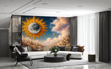 Peel and Stick Wall Mural “Celestial Sun and Moon Fantasy Landscape” – Surreal Art Wallpaper