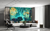 Traditional Jungle Wallpaper with Lion – Emerald Green Botanical Wall Mural with Gold Accents for Living Room & Bedroom