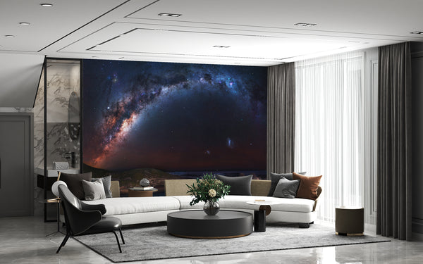 Nature and Space Wall Mural – Unique Design for Living Room, Office, Bedroom | Self-Adhesive Accent Wall Mural – Art Wall for Bedroom "Milky Way over the Ocean"🌌✨