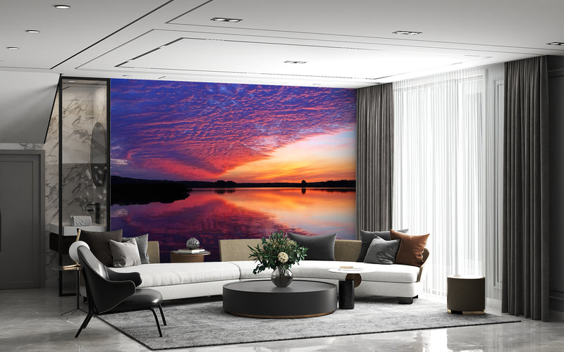 Nature Print Self-Adhesive Wall Mural for Living Room, Relaxation Area "Reflection of Clouds in the Lake" Accent Wall Decor