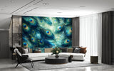 Peacock Feather Abstract Peel and Stick Wall Mural – Elegant Botanical Wallpaper in Teal Tones