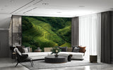 Lush Green Rice Terraces Aerial View – Peel and Stick Wall Mural Nature Landscape Wallpaper