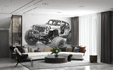 Off-Road Blueprint Wall Mural – Peel and Stick Technical Drawing Wallpaper for Garage & Office