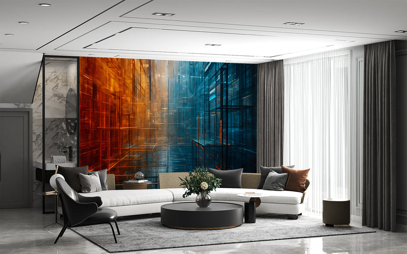 Colorful Abstraction Art Wall Peel And Stick Wallpaper Accent Wall Office Design Print For Gym "Urban Geometry Of Light" 💡