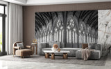 Non-Woven Black and White Wallpaper Lincoln Cathedral Interior – Large Architectural Wall Mural for Living Room, Office, and Bedroom