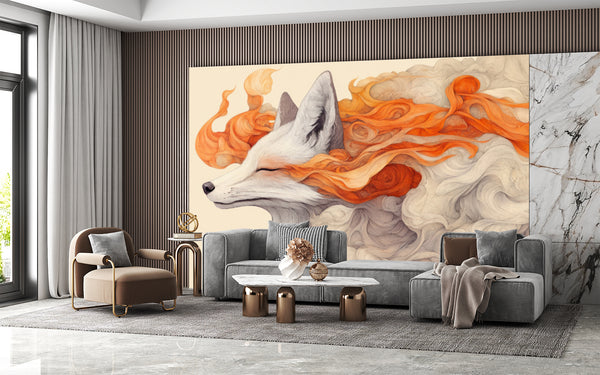 Self-Adhesive Full Wall Mural Abstract Art Design for Living Room, Kitchen, Bedroom 'Fox in a Vision'