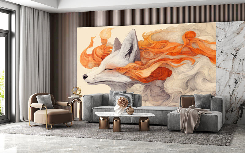 Self-Adhesive Full Wall Mural Abstract Art Design for Living Room, Kitchen, Bedroom 'Fox in a Vision'