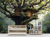 Children’s Dream Fantasy-Themed Mural Desing, Self-Adhesive Kids Wallpaper, Nursery Room Print, ‘Treehouse’ Wall Art