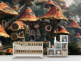 Fantasy Print for Kids Room, Non-Woven Wall Murals, Botanical Design “Mushroom City” for Children’s Playroom 🌿🍄