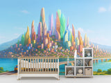 Peel and Stick Wallpaper Kids Room Print – Cartoon City Design for Playroom | Future City Full Wall Mural