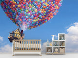Floating House Balloon Wall Mural – Colorful Hot Air Balloon Peel and Stick Wallpaper