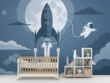 Traditional Kids Wallpaper – Space Rocket & Astronaut Design for Nursery and Children’s Rooms