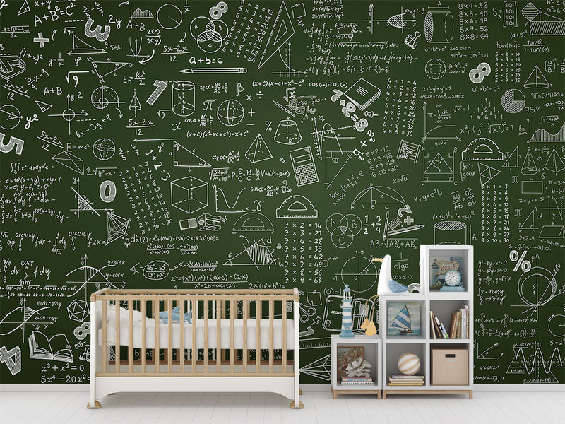 Wallpaper with formulas Math tasks design for kids’ room Peel and stick Mural Wall art Poster Educational zone or school print 📘