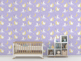 Non-Woven Wall Mural “Cute Bunnies on the Moon Catching Stars” – Magical Nursery Wallpaper