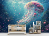 Non-Woven Wallpaper Ethereal Jellyfish Ocean Wall Mural Premium Marine Decor