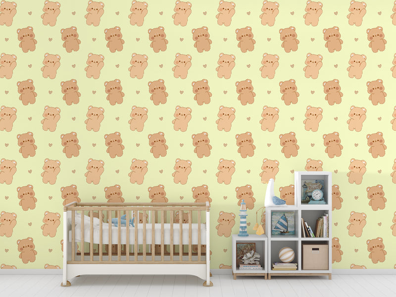 Cute Design For Kids Room Peel and Stick Mural, For Children’s Playroom, Kids Wallpaper ‘Teddy Bears’ 🐻