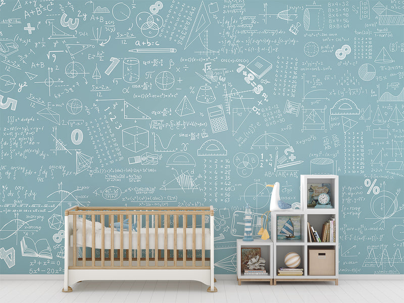 Pastel tones Math formulas and examples wall mural for kids’ room Non-woven wallpaper Print for office Accent wall for school Calm color palette 🧠