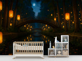 Self-Adhesive Wall Mural Print for Kids Room Lanterns Lighting the River Art Wall Kids Wallpaper Playroom Decor